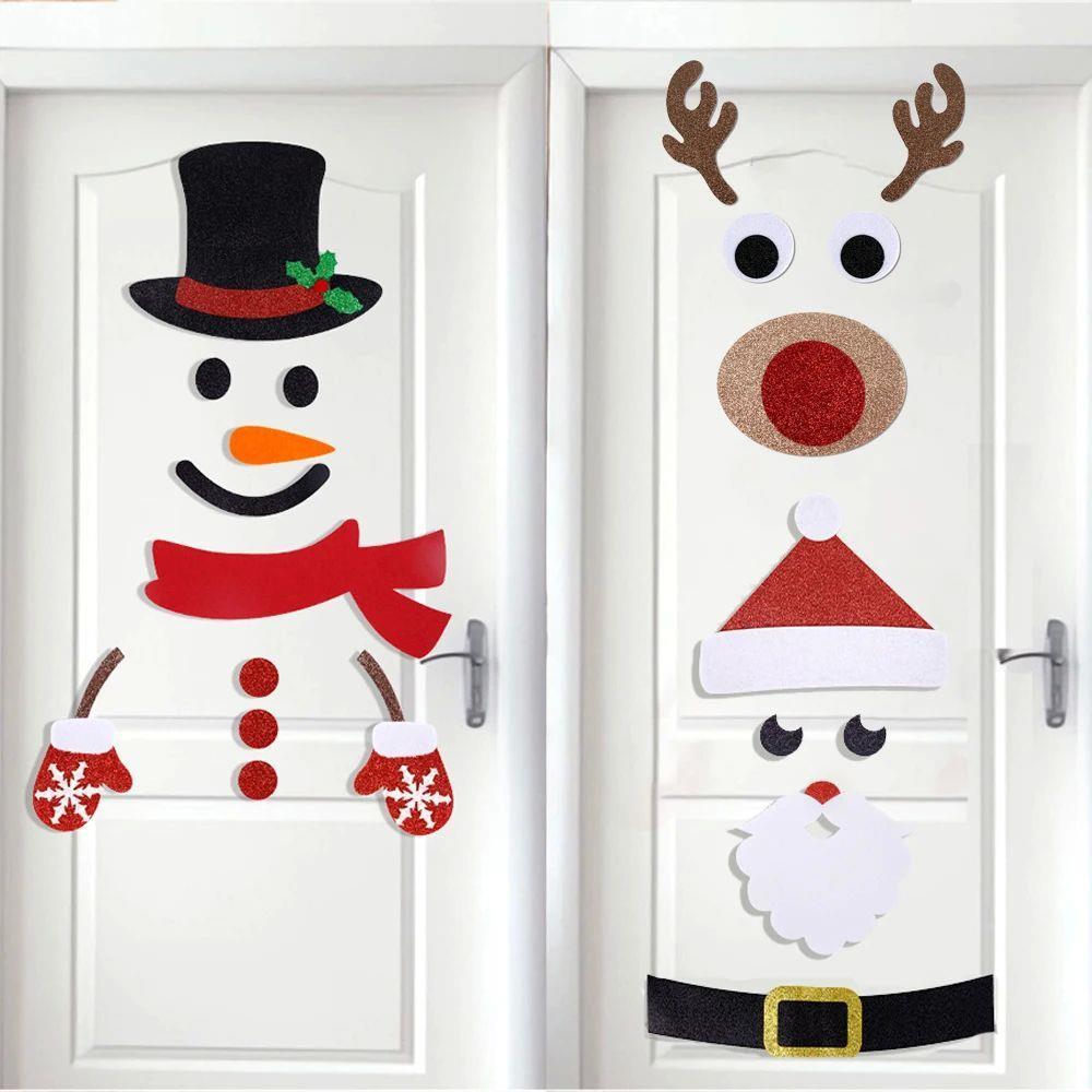 Christmas Door Window Stickers Felt Cloth Cartoon Snowman Sa