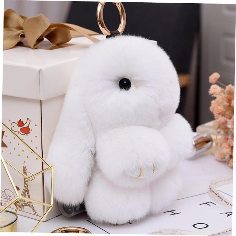 20 Color Fluffy Real Rabbit Fur Pompon Bunny Keychain Trinke