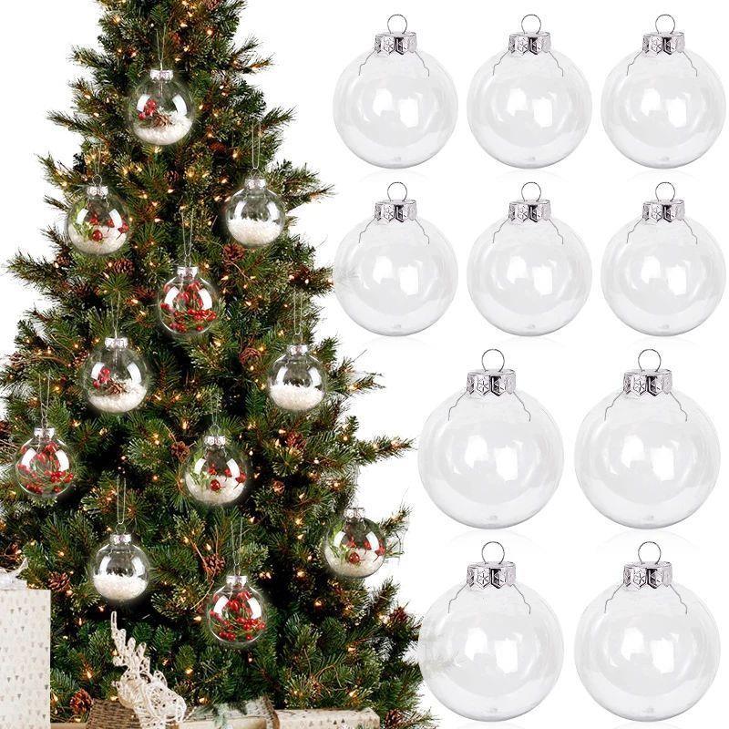 6Pc Clear Plastic Christmas Ball Fillable Ornament Xmas Tree