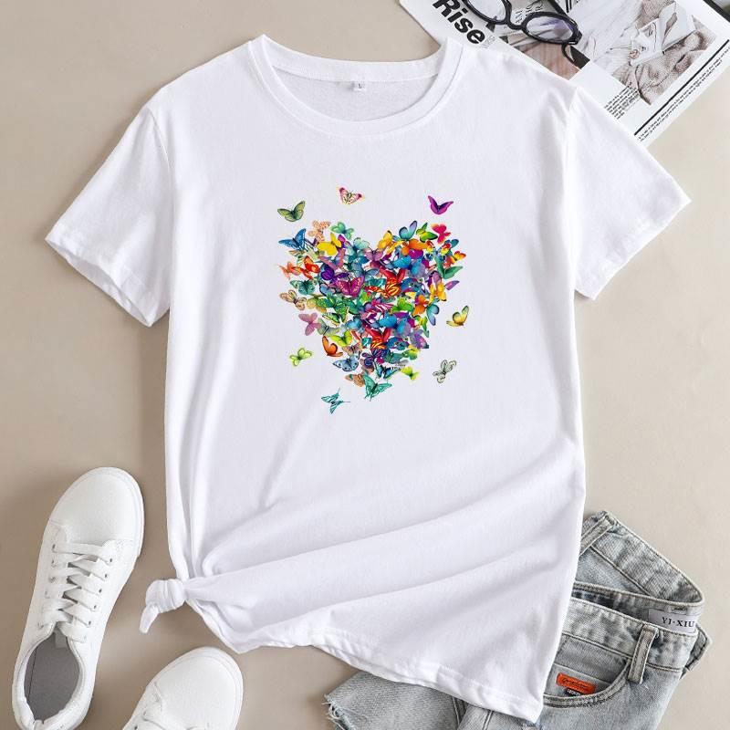 纯棉T恤女S-5XL Women Cotton t-shirt ladies tops Butterflies