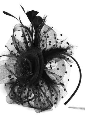 Net and Feather Fascinator Hat Headband Alice Headband Clip