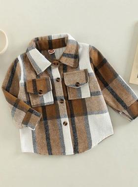 Toddler Baby Boy Girl Plaid Shirt Jacket Outfits Button Down