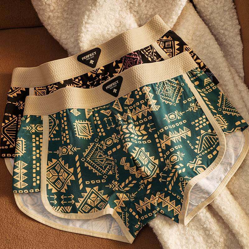 美式复古民族风男士内裤新款男生舒适运动平角裤潮流青年透气裤衩