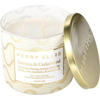 -PERRY ELLIS JASMINE & CEDARWOOD; SCENTED CANDLE 14.5 OZ