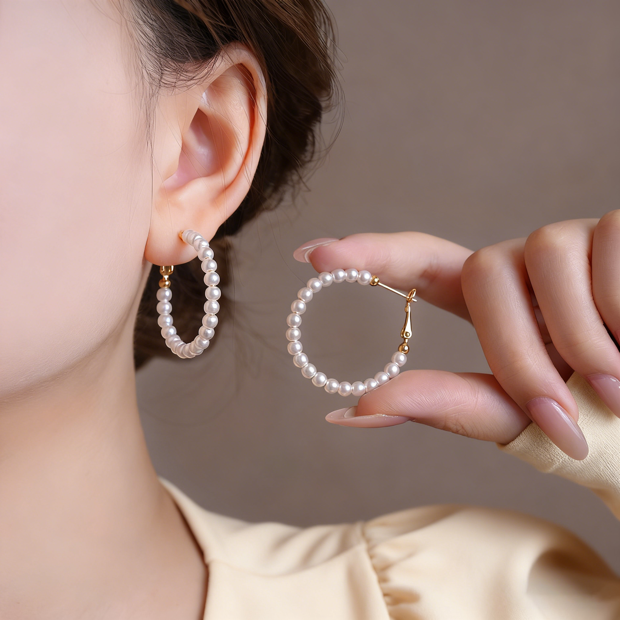 金色珍珠圈圈耳环女秋冬耳钉气质轻奢耳圈小众设计高级感轻奢耳饰,饰品/流行首饰/时尚饰品新,耳环,淘宝优惠券,粉丝福利购,淘宝优惠卷