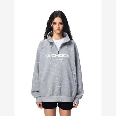 【Achock官方店】半拉链立领复古卫衣男美式运动风落肩袖宽松外套