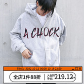 chock国潮毛粒绒刺绣拉链卫衣潮woo专属宽松休闲保暖连帽外套男