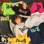 TEACH 基础休闲T恤夏季 PEACE潮牌八色发泡LOGO字母短袖 宽松情侣装