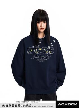 【Achock官方店】acac系列字母花卉刺绣打底上衣潮牌情侣圆领卫衣