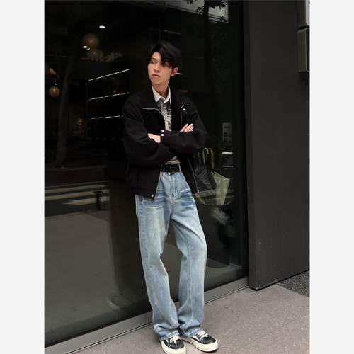 新因素PilotDragon复古cleanfit微喇牛仔裤男水洗做旧休闲长裤