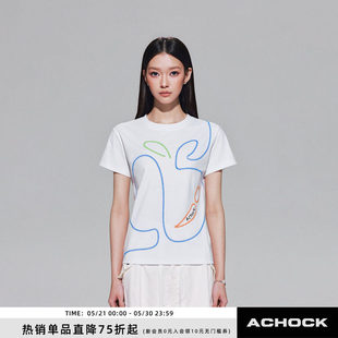 【Achock官方店】潮牌撞色休闲通勤修身显瘦短袖26夏季新款T恤女