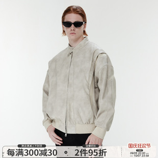 新因素美式解构拼接夹克双曲色块点缀宽松百搭休闲秋冬卡其色外套