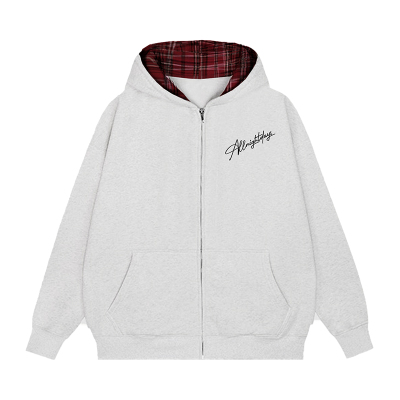 SWAG拉链拼接卫衣格子拼接拉链连