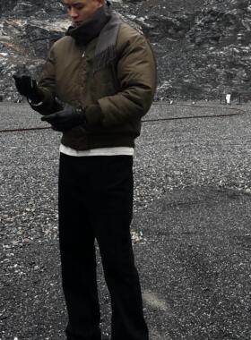 SWAG美式秋冬黑色牛仔裤15盎司弹力直筒水洗做旧黑牛休闲裤长裤