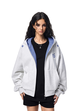 【Achock官方店】美式覆古新款格子拼接开衫外套潮牌重磅情侣厚T