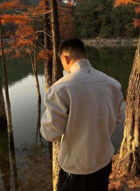 SWAG美式立领拉链卫衣500g重磅纯棉立领夹克男外套春季黑色上衣