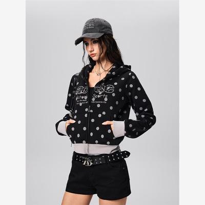【Achock官方店】简约甜妹撞色波点修身上衣外套潮牌短款连帽卫衣