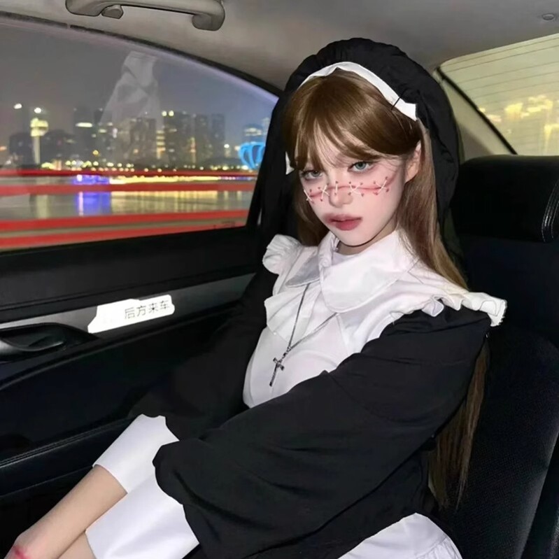 万圣节服装修女cosplay暗黑女巫哥特风服饰修女头巾衣服变装穿搭