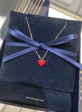 日本18K.金小红心项链 女黄.金纯银红色爱心锁骨链心形本命年礼物