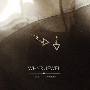 轻奢18K金三角形耳环女2019新款潮纯银925黄金玫瑰金耳钉耳坠气质