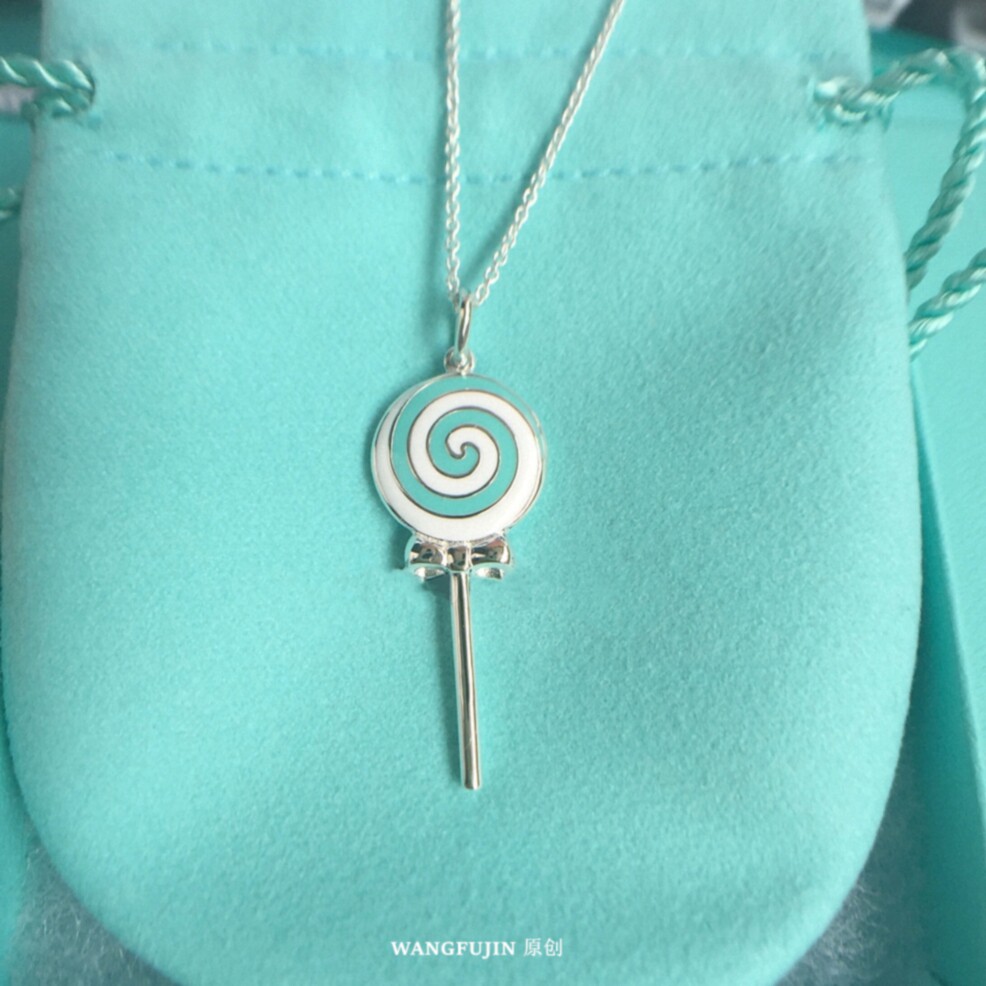 纯银925棒棒糖钥匙项链 女白金轻奢蓝色珐琅毛衣链高级感个性礼物