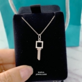 18K金Κеys方形镂空钥匙项链 女白金纯银钻石心冠毛衣链长款 礼物