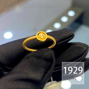 调太幅18K金转运珠戒指 女纯银镀黄金色时来运转猫眼指环食指礼物