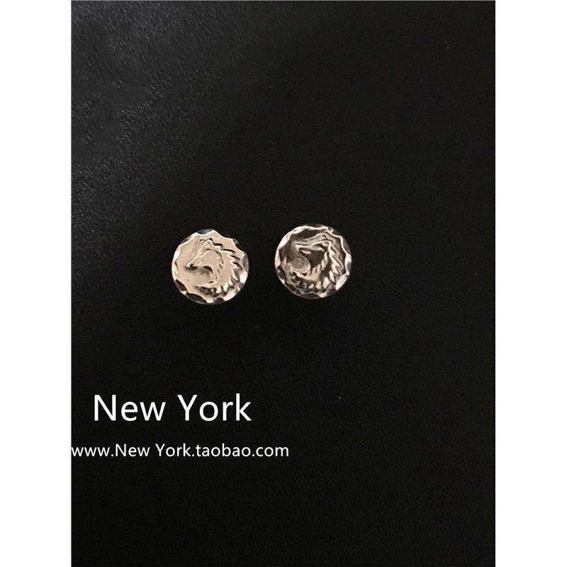 日本18K金狼头/牛角耳钉男女情侣纯银黄金牛头款耳环潮流个性简约