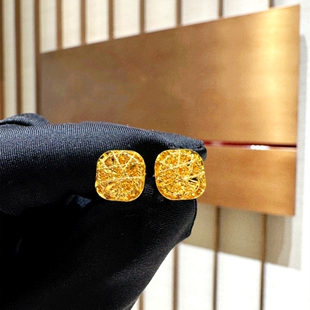 调太幅时尚爆闪方糖耳钉s925纯银镀黄金色女花丝镂空耳环耳饰18.k