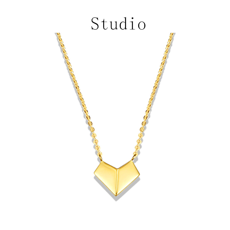 日本ins小众设计 纯银镀黄金色立体爱心项链心形短款锁骨链简约潮