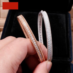 18K白金珠边排钻手镯 女纯银满钻手环手饰玫瑰金轻奢高级感