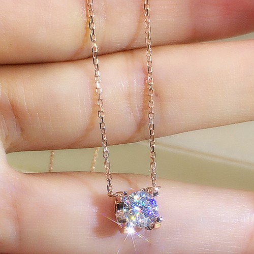 18K金牛头款钻石项链纯银小方钻