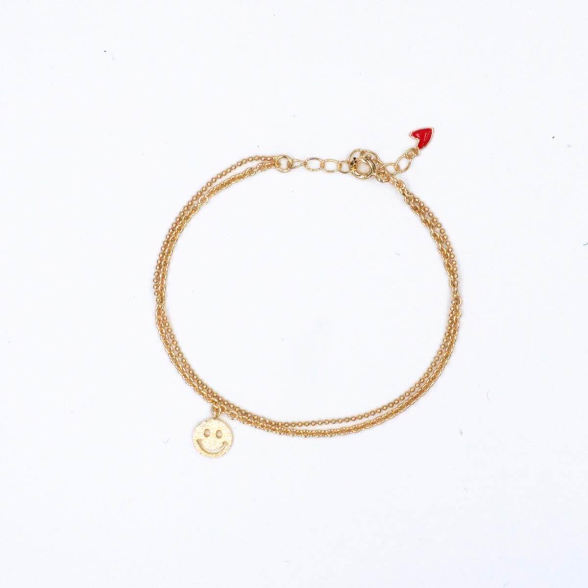 美国18K金少女心双层笑脸手链 女纯银镀黄金色微笑手镯小红心礼物