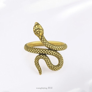 流金古埃及黑金复古蛇圈戒指 纯银镀18K金朋克小蛇男女情侣潮礼物
