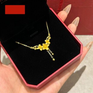 潮港福18K金丁香花流苏项链 女纯银花朵锁骨链黄金婚嫁高级感潮流