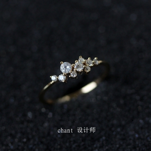 日本14K金繁星戒指女婚礼小花束闪闪夜空黄金钻石指环纯银ins礼物