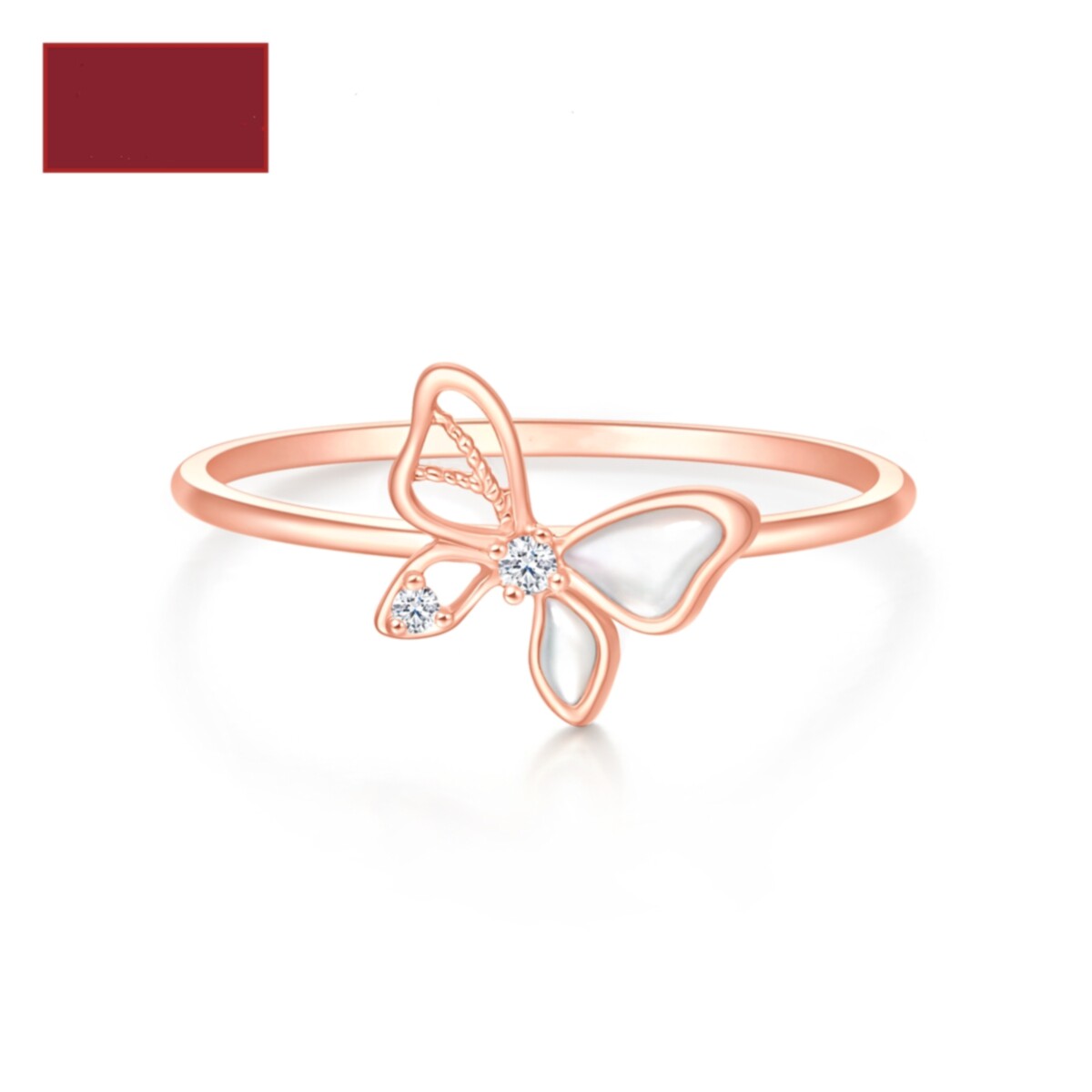 SoIovc蝴蝶戒指 女18K金凡尔赛白贝母蝴蝶结四叶草简约纯银