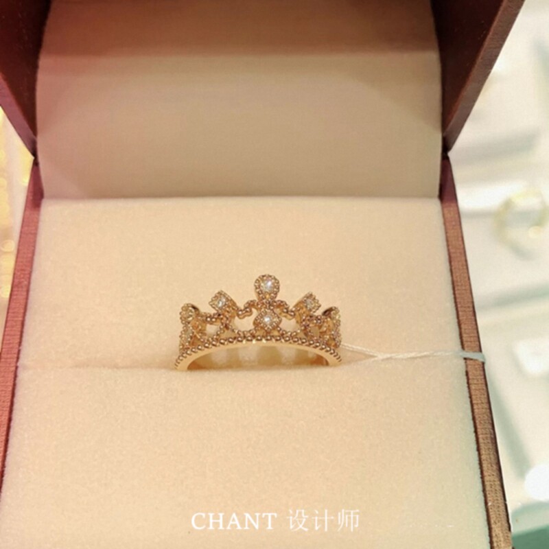18K金V&А女王桂冠戒指女玫瑰金彩金皇冠指环纯银钻石情侣对戒ins