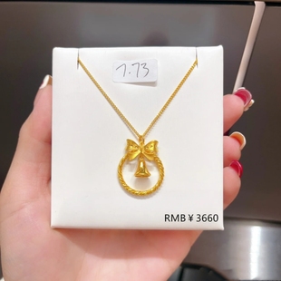 【圣诞限定】铃铛蝴蝶结项链 女18K金黄金在逃公主锁骨链潮