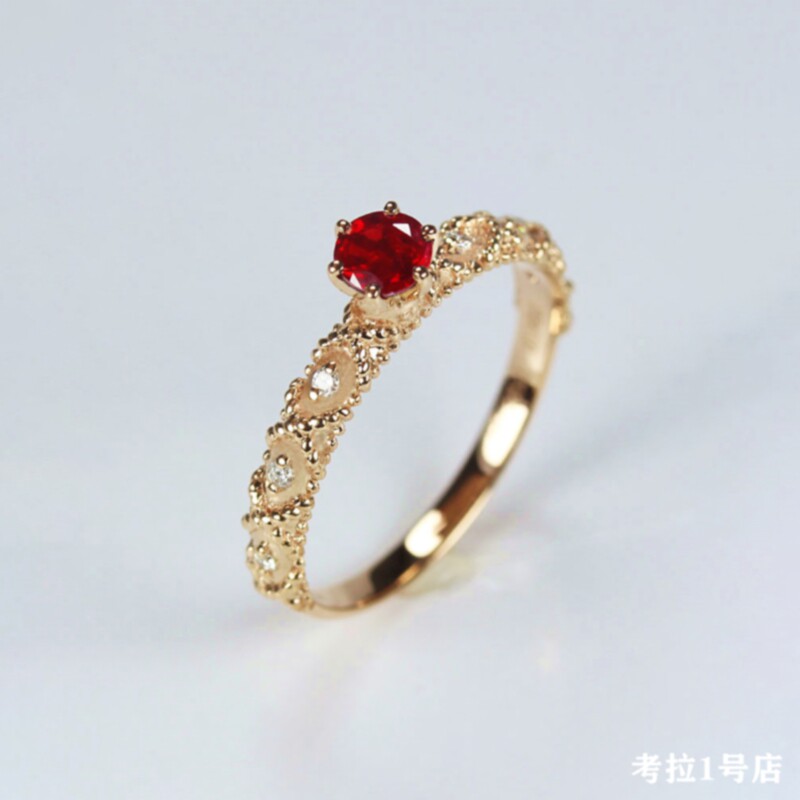 茜茜公主鸽血红宝石戒指女玫瑰金麻花复古指环纯银黄金镶钻礼物潮