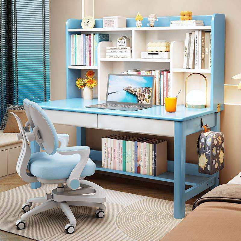 实木书桌家用儿童学习桌卧室简约课桌椅小学生写字桌粉色套装学生