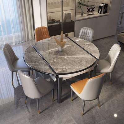 2024新款岩板餐桌椅现代简约轻奢家用小户型伸缩折叠方圆两用饭桌