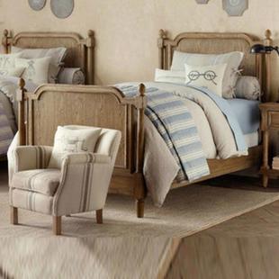 美式 复古橡木男孩女孩现代简约家具 实木床儿童床1.2米单人床法式