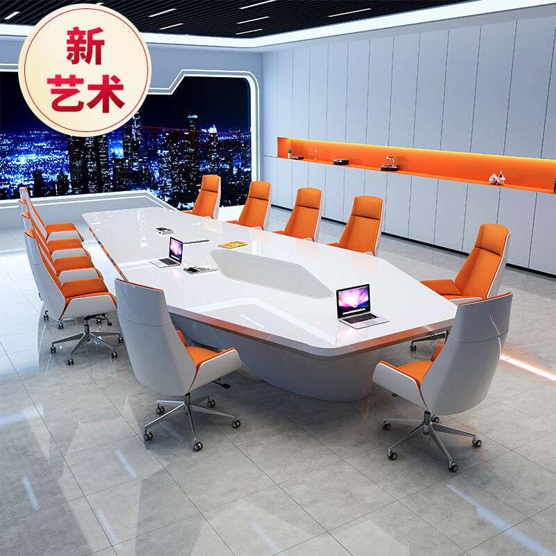 办公会议桌长桌白色烤漆大型简约现代小型高档办公室洽谈桌椅组合