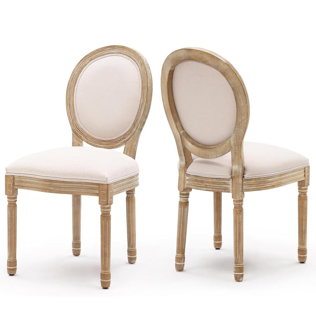 莫干山洋家乐民宿法式乡村庄园米白毛麻实木餐椅龙门椅