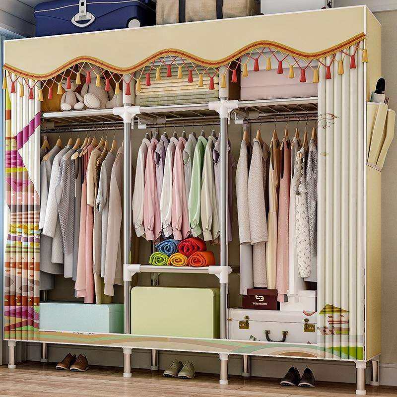 索尔诺衣柜简易布衣柜钢管加粗加固全钢架家用双人大号衣橱收纳柜