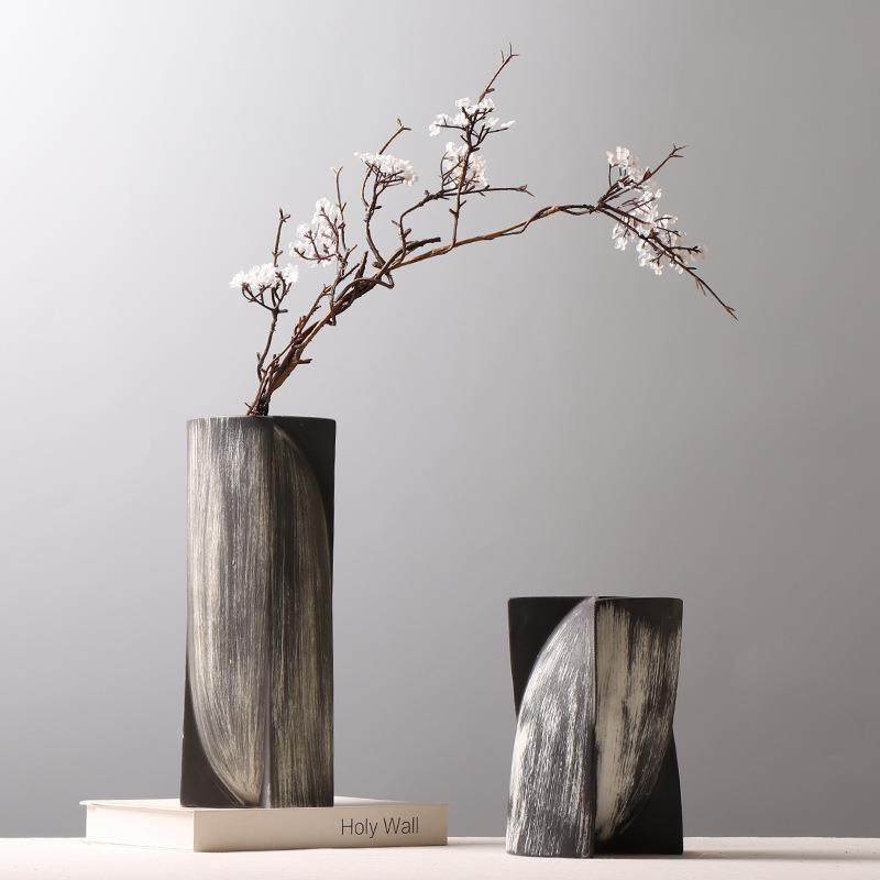 中古陶瓷花瓶手工刮痕做旧复古创意插花装饰品黑白拼色摆件茶室,畜牧/养殖物资,畜牧/养殖器械,淘宝优惠券,粉丝福利购,淘宝优惠卷