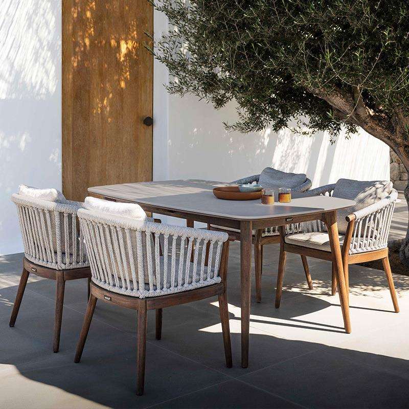 户外庭院桌椅藤编休闲藤椅柚木组合露天阳台别墅防水防晒室外家具