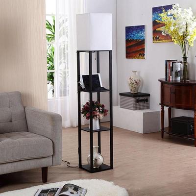 新中式落地灯客厅房间茶室USB充电插口LED简约卧室装饰置物架