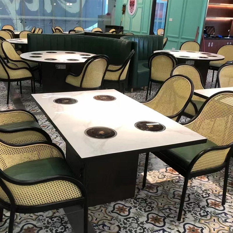 简约岩板火锅餐桌一人一炉小火锅桌子商用电磁炉一体火锅桌椅组合